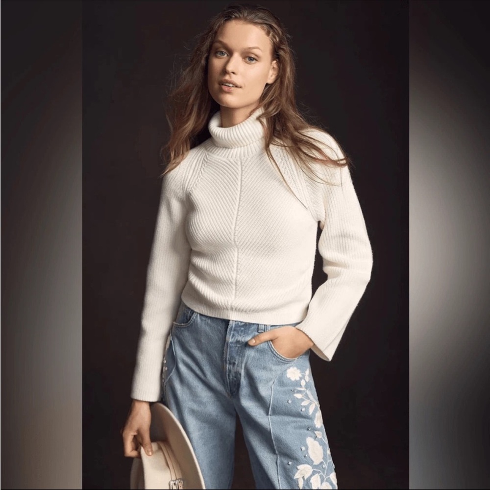Maeve Anthropologie Cream Turtleneck Sweater